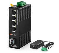MokerLink Switch di Rete Industriale su Guida DIN a 5 Porte Gigabit, 4 Gigabit Ethernet, 1 Slot SFP Gigabit con modulo LC 20KM, Switch di Rete IP40 (da -40 a 185°F), con Alimentatore