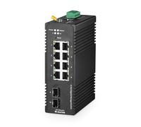 MokerLink Switch Ethernet a 8 porte Gigabit industriale DIN-Rail gestito, 2 porte SFP, capacità di commutazione 20 Gbps, switch di rete Web L2+ gestito IP40, con alimentatore di rete