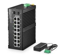 MokerLink Switch Ethernet Gigabit industriale DIN-Rail a 16 porte, 2 porte Gigabit SFP, switch di rete IP40 non gestito (da -40 a 185°F), con alimentatore di rete