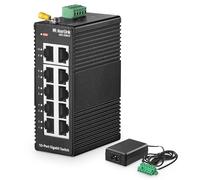 MokerLink Switch Ethernet industriale DIN-Rail Ethernet a 10 porte, switch di rete IP40 non gestito (da -40 a 185 °F), formato mini, con alimentatore