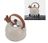 Mokernali Bollitore Fischietto, Bollitore con Fischio 2.5l, Bollitore per Acqua in Acciaio Inossidabile, 21.5×19cm, con Manico Antiscottatura, Bollitore Vintage per Bollire l'Acqua(Beige Bianco)