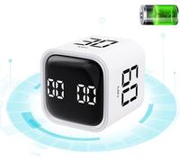 Mokeum Timer da cucina, timer a cubo con sensore di gravità, display a LED, conto alla rovescia silenzioso, timer digitale da cucina per lavoro, studio, riunioni, cucina, fitness (bianco)