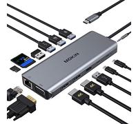 MOKiN Adattatore USB C Dual HDMI 14 in 1 Docking Station 3 Monitore | con 2 HDMI+VG Ethernet+5*USB 3.0/2.0+100W PD+SD/TF+3.5 mm Audio per Lenovo/Dell/HP