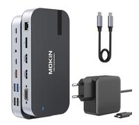 MOKiN Docking station per laptop con alimentatore da 65 W, docking station 16 in 1 Dock USB C con display a doppio monitor con 4K 2 HDMI, DP, VGA, 5 porte USB, RJ45, SD/TF, PD da 100 W, audio per Dell