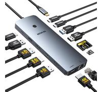 MOKiN Docking station portatile 3 monitor per Windows, triplo display 2 | Docking station USB C 14 in 1 2 HDMI 4K@60Hz, Docking Station Dual DP, Gigabit Ethernet, USB 3.0 da 5 Gbps, PD da 100 W