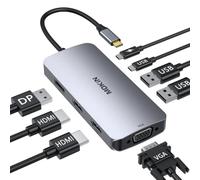 Adattatore da USB C a doppio HDMI, docking station 8-in-1 per doppio monitor con 2 porte HDMI, DisplayPort, VGA, ricarica PD e USB A&C 2.0, adattatore per doppio monitor MOKiN Hub per Dell/HP/Lenovo