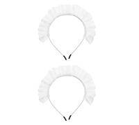 MOKKHNB 2pezzi Cerchietto Bianco Elegante per Capelli da Cameriera Lolita Volant Accessorio Plissettato Vintage per Cosplay Gotico Copricapo per Donna da Tea Party