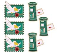 MOKKHNB 6 spille da ufficio postale: spilla retrò con piccione viaggiatore e spilla da bavero con cassetta postale, design vintage di arte in verde, distintivo per celebrazioni e ricevimenti.