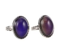 MOKKHNB Anelli Vintage Regolabili Pietra Ovale Antica e Design Aperto Gioielli dell'Umore per Eventi e Uso Quotidiano Donna