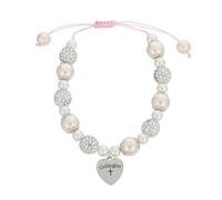 MOKKHNB Braccialetto con ciondolo a forma di cuore e croce per nipotina - Gioielli per battesimo con perline per bambine, Comunione - Regalo religioso per il battesimo