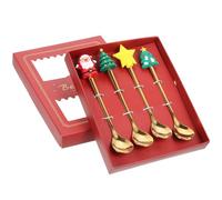 MOKKHNB Cucchiai in Acciaio Inossidabile per Dessert Natalizi, Cucchiaini da Caffè per Limonata e Yogurt, Set 4 Pezzi Design a Forma di Bambola di Natale