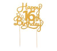MOKKHNB Decorazione per torta per il 16° compleanno: scritta dorata glitterata scintillante - Grande decorazione riutilizzabile - per feste di 16 anniversari, matrimoni, sedici anni, ragazza,
