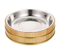 MOKKHNB Secchio Rotondo in Legno e Acciaio Inossidabile per Sushi e Riso, Contenitore da Cucina per Cibo Giapponese e Coreano, Set 1 Pezzo