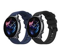 MoKo 2 Pezzi Cinturino Compatibile con Amazfit Bip 5/Balance/GTR 4/GTR 3 Pro/GTR 3/GTR 2/GTR 2e/GTR 47mm/Stratos 3/Stratos 2, 22mm Cinturino Sportivo di Ricambio in Morbido Silicone, Nero/Blu Notte