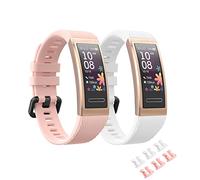 MoKo 2 Pezzi Cinturino Compatibile con Huawei Band 4 Pro/3/3 PRO, Cinturino Sportivo di Ricambio in Morbido Silicone, Rosa/Bianco