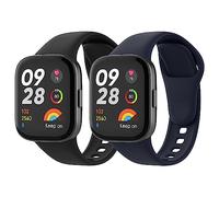 MoKo 2 Pezzi Cinturino Compatibile con Xiaomi Redmi Watch 3, Cinturino Sportivo di Ricambio in Silicone Morbido per Uomini Donne, Nero/Inchiostro Blu