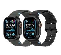 MoKo 2Pack Banda Sportiva Compatibile con Apple Watch Ultra 2/Ultra 49mm,S10 46mm,9/8/7 45mm,SE2/SE/6/5/4 44mm,3/2/1 42mm, Cinturino di Ricambio Regolabile e Traspirante, Nero+Verde Militare