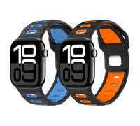 MoKo 2Pack Cinturino Compatibile con Apple Watch Ultra 2/Ultra 49mm,S10 46mm,9/8/7 45mm,SE2/SE/6/5/4 44mm,3/2/1 42mm, Cinturino in Silicone Ispessito di Sostituzione Del Polso Sportivo,NeroAra+NeroBlu