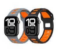 MoKo 2Pack Cinturino Compatibile con Apple Watch Ultra 2/Ultra 49mm,S10 46mm,9/8/7 45mm,SE2/SE/6/5/4 44mm,3/2/1 42mm, Cinturino in Silicone Ispessito di Sostituzione Del Polso Sportivo,NeroA+GioAranci