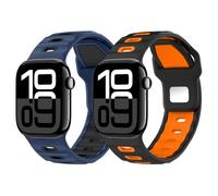 MoKo 2Pack Cinturino Compatibile con Apple Watch Ultra 2/Ultra 49mm,S10 46mm,9/8/7 45mm,SE2/SE/6/5/4 44mm,3/2/1 42mm, Cinturino in Silicone Ispessito di Sostituzione Del Polso Sportivo,NeroAr+BluSNero