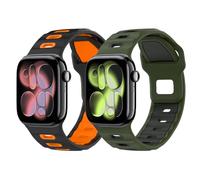 MoKo 2Pack Cinturino Compatibile con Apple Watch Ultra 3/2/1 49mm,S11/S10 46mm,9/8/7 45mm,SE3/SE2/SE/6/5/4 44mm,3/2/1 42mm, Nero/Arancione+LeggeroAgn/Nero