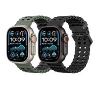 MoKo 2Pezzi Fascia Oceanica Compatibile con Apple Watch Ultra 3/2/1 49mm,S11/S10 46mm,9/8/7 45mm,SE3/SE2/SE/6/5/4 44mm,3/2/1 42mm, Cinturino Silicone con Connettore Metallico,Nero+VerdeMilitareNero