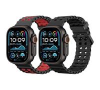 MoKo 2Pezzi Fascia Oceanica Compatibile con Apple Watch Ultra 3/2/1 49mm,S11/S10 46mm,9/8/7 45mm,SE3/SE2/SE/6/5/4 44mm,3/2/1 42mm, Cinturino Silicone Traspirante con Connettore Metallico,Nero+NrRosso