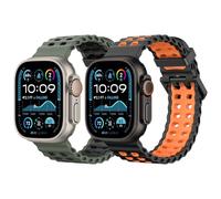 MoKo 2Pezzi Fascia Oceanica Compatibile con Apple Watch Ultra 3/2/1 49mm,S11/S10 46mm,9/8/7 45mm,SE3/SE2/SE/6/5/4 44mm,3/2/1 42mm,Cinturino Silicone con Connettore Metallico, NeroAranc+VerMil Nero