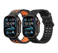 MoKo 2Pezzi Fascia Oceanica Compatibile con Apple Watch Ultra 3/2/1 49mm,S11/S10 46mm,9/8/7 45mm,SE3/SE2/SE/6/5/4 44mm,3/2/1 42mm,Cinturino Silicone Traspirante con Connettore Metallico,Nero+NeroAranc