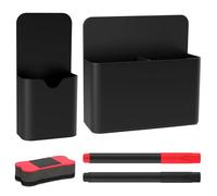 MoKo 2PZ Porta Oggetti Magnetico，Portapenne per Lavagna Magnetica con 2 Pennarelli e 1 Cancellino Magntico Lavagna Organizzatore per Lavagna Bianca, Frigorifero, Superficie in Metallo, Nero