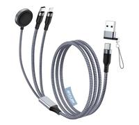 MoKo 3 in 2 Cavo USB C per Caricatore Apple Watch, Cavo di Ricarica Multiplo Compatibile con iPhone/iPad/iWatch serie 11/10/9/8/7/6/5/3/2/1/Ultra 3/Ultra 2/Ultra/SE 3/SE 2/SE, 4FT, Grigio