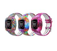 MoKo 3 Pezzi Cinturino Compatibile con Garmin Vivofit JR 3 per Bambini, Braccialetto Sportivo di Ricambio in Silicone con Stampata, Stellato/Dipinto/Pavone