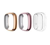 MoKo 3 Pezzi Cover Compatibile con Fitbit Versa 3/Fitbit Sense, Custodia Protettiva in Morbido TPU Protezione Completa Ultra Sottile - Rosa/Oro/Trasparente