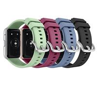 MoKo 4 Pezzi Cinturino Compatibile con Huawei Watch Fit Active/Elegant Smartwatch, Braccialetto Sportivo di Ricambio in Morbido Silicone, Verde/Rosso Vino/Griggio Blu/Nero