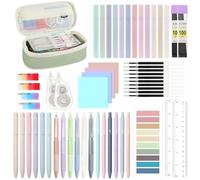 MoKo 56 Pezzi Materiale Scolastico con Astuccio per Matite, Cancelleria per Studenti l'ufficio, 12 Penne Gel, 12 Evidenziatori Pastello, 6 Matite Meccaniche 0,5/0,7 mm, Schede Appunti (Verde)