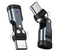 MoKo Adattatore USB C a 90 Gradi 240 W (2Pezzi) - Connettore Angolo Retto di Tipo C, Adattatore di Ricarica da USBC a USB C a 180° e 360° per iPhone 17 Air 16 15 Pro Max, MacBook/iPad, Galaxy, Grigio