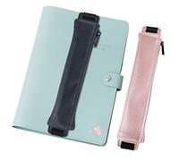 MoKo Astuccio Matite, [2 Pezzi] Penna Custodia in PU Pelle con Fascia Elastica Legato a Quaderno Porta Penna Matite Borsa di Cancelleria con Cerniera, Accessorio Scolastico - Oro Rosa & Blu Scuro