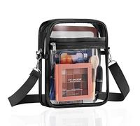 MoKo Borsa a Tracolla Trasparente in PVC con Cerniera, Borsa Impermeabile Approvate dallo Stadio con Cinghia Regolabile con 2 Tasche per Donna, Uomo, per Concerti, Festival, Eventi Sportivi, Nero