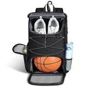 MoKo Borsa da basket, zaino da basket con sacca per scarpe traspiranti, zaino con tasche multiple, gancio nascosto per la recinzione e porta di ricarica per gli amanti degli sport con la palla, Nero
