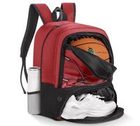 MoKo Borsa da basket Zaino, zaino da calcio per uomini e donne con scomparti separati per palloni e scarpe, resistente all'acqua, gancio per la recinzione, borsa sportiva per vestiti e scarpe, Rosso