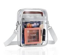 MoKo Borsa da Donna a Tracolla in PVC Trasparente con 2 Tasche, Chiusura a Cerniera, per Cellulare e Accessori - Grigio Trasparente