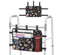 MoKo Borsa per deambulatore, cestino per deambulatore con portabicchieri, accessori per anziani con tasche multiple e scomparto con cerniera, custodia per deambulatori pieghevoli, Nero & Farfalla