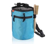 MoKo Borsa per Gesso da Arrampicata con Pennello, Secchiello per Gesso in Nylon con 2 Tasche con Cerniera per Riporre i Gessetti, Cintura Regolabile per Arrampicata e Ginnastica, Blu Chiaro