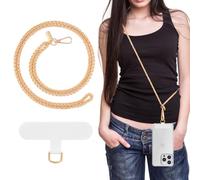 MoKo Catena per cellulare in metallo universale, rimovibile, a mani libere, per viaggi, escursioni, pendolarismo quotidiano, cordino iPhone e maggior parte degli smartphone, Pallido Oro