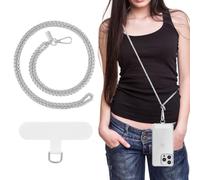 MoKo Catena per cellulare in metallo universale, rimovibile, a mani libere, per viaggi, escursioni, pendolarismo quotidiano, cordino iPhone e maggior parte degli smartphone, Argento Pallido