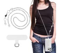 MoKo Catena per Cellulare in Metallo Universale, Rimovibile, a Mani libere, per Viaggi, Escursioni, pendolarismo Quotidiano, Cordino iPhone e Maggior Parte degli Smartphone, Argento