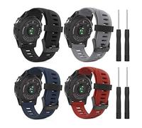 MoKo Cinturino compatibile con Garmin Fenix 3/3 HR/5X/5X Plus/Tactix Charlie/Descent Mk1, [Set di 4] Cinturino di ricambio in silicone con strumenti, nero + grigio + blu notte + rosso scuro