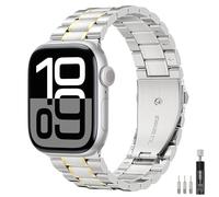 MoKo Cinturino in Metallo per Uomo Donna Compatibili con Apple Watch Ultra 3/2/1 49mm,S11/S10 46mm,9/8/7 45mm,SE3/SE2/SE/6/5/4 44mm,3/2/1 42mm,Cinturini Business in Acciaio Inossidabile, Agt/Oro