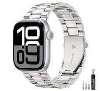 MoKo Cinturino in Metallo per Uomo Donna Compatibili con Apple Watch Ultra 3/2/1 49mm,S11/S10 46mm,9/8/7 45mm,SE3/SE2/SE/6/5/4 44mm,3/2/1 42mm,Cinturini Business in Acciaio Inossidabile, Argento