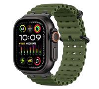 MoKo Cinturino Ocean Compatibile con Apple Watch Ultra 3/2/1 49 mm, S11/S10 46 mm, 9/8/7 45 mm, SE3/SE2/SE/6/5/4 44 mm, 3/2/1 42 mm, Cinturino Sportivo in Silicone Traspirante,Nero/VedMilitare